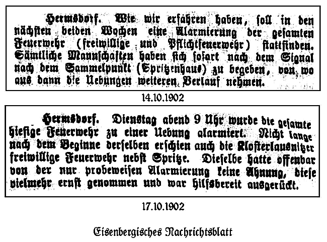 Oktober 1902 Übung der FFW und Pflichtfeuerwehr